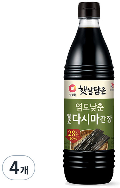 청정원 햇살담은 염도낮춘 발효다시마 간장, 4개, 840ml