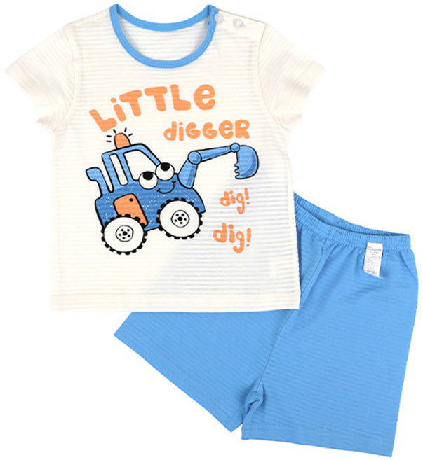 Maykids 男童款藍色拖拉機5分提花上下套裝