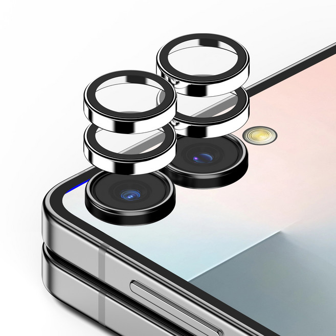 케이맥스 빛번짐 방지 메탈링 카메라 보호필름 실버 2p 세트, 1세트