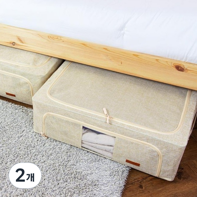 비스토어 언더베드 패브릭 이불 정리함 58L, 베이지, 2개