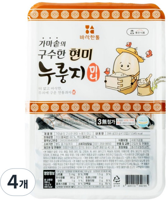 참좋은식품 가마솥의 구수한 현미 누룽지 미니 12p, 4개, 396g