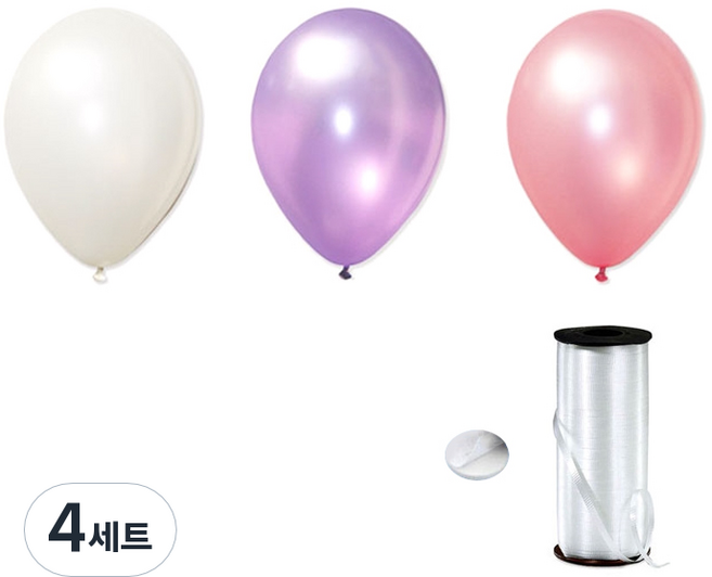 파티팡 헬륨 효과 펄풍선 30cm 100p + 컬링 리본 90m + 양면테잎 스폰지닷 100p, 핑크라일락, 4세트