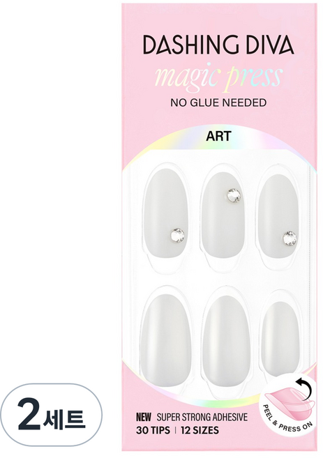 데싱디바 매직프레스 네일 아몬드, 클리어(화이트), 2세트