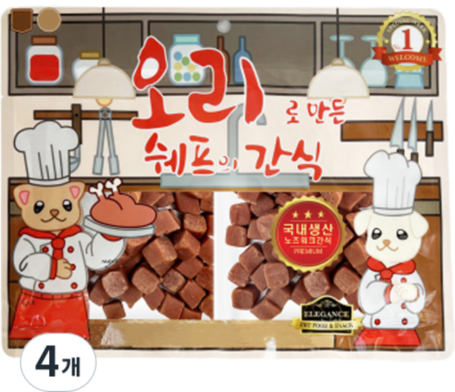 쉐프의간식 오리로 만든 강아지 간식, 오리맛, 400g, 4개