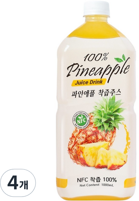 파모빗 파인애플 착즙 주스 100%, 4개, 1L