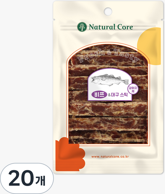 네츄럴코어 강아지 스틱 간식, 혼합맛(비프/대구), 90g, 20개