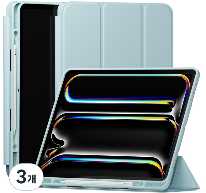 신지모루 신지폴리오 스마트커버 애플펜슬 수납 태블릿 케이스, 소다, 3개