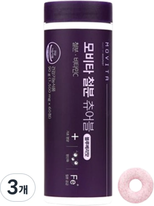 모비타 철분 츄어블 블루베리맛 90g, 3개, 60정 - 쿠팡