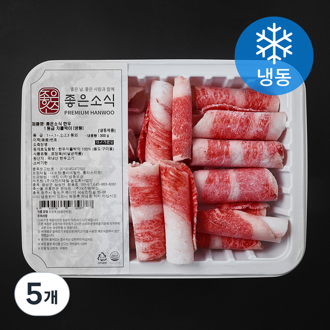 좋은소식 한우 차돌박이 1등급 (냉동), 5개, 300g