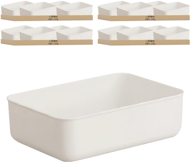 小麥購物 日式收納盒A 小長盒 129g, 16個, 白色