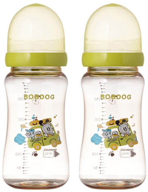 리틀밥독 국내 제조 프리미엄 PPSU 젖병 세트, 그린, 300ml, 2개