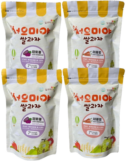 Ssalgwaja 米餅村 寶寶糙米棒, 甜紫薯 + 胡蘿蔔, 40g, 4包