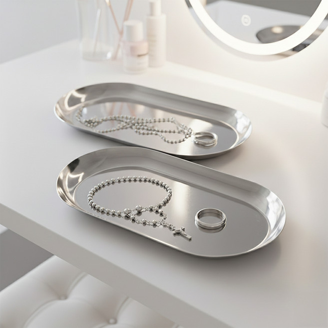 대한 인테리어 감성 오브제 촬영 소품 악세사리 보관 트레이 2p, 실버