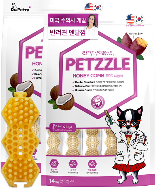닥터페트라 강아지 펫즐 허니콤 덴탈껌 14p, 꿀고구마/코코넛맛, 9g, 28개