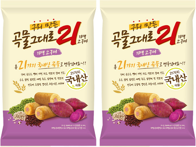 곡물그대로21 크리스피롤 자색고구마, 150g, 2개
