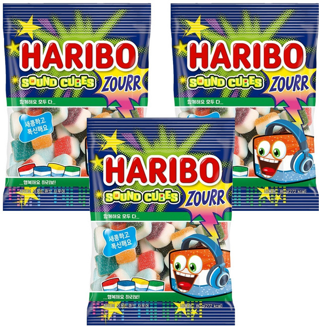 하리보 사운드큐브 사우어 젤리, 80g, 3개