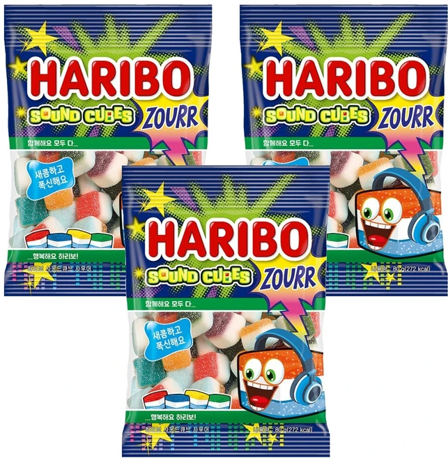 하리보 사운드큐브 사우어 젤리, 80g, 3개 - 쿠팡