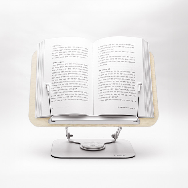 투코비 높이조절 접이식 부드러운 360도 회전형 독서대, 화이트 우드