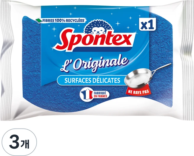 스폰텍스 L'ORIGINALE SURFACES DÉLICATES 민감 표면 전용 스크럽 스펀지, 3개, 1개입 - 쿠팡