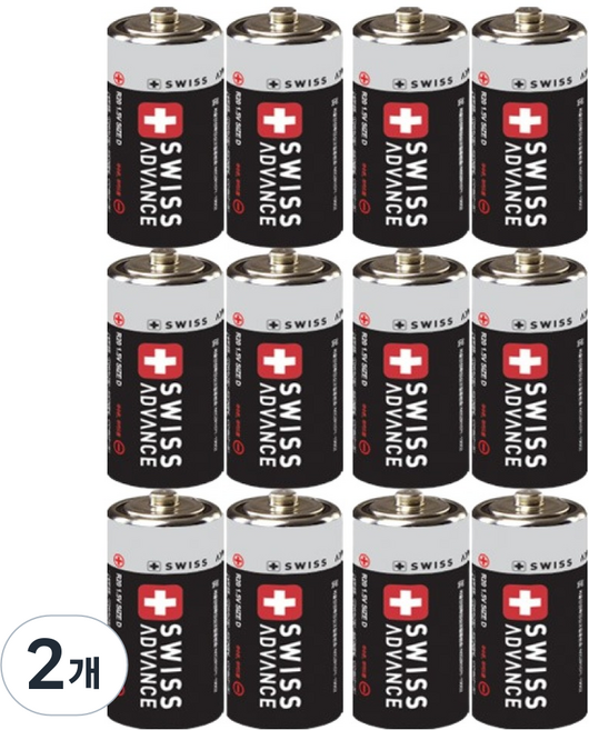 스위스어드밴스 망간 D형 건전지 R20, 12개입, 2개