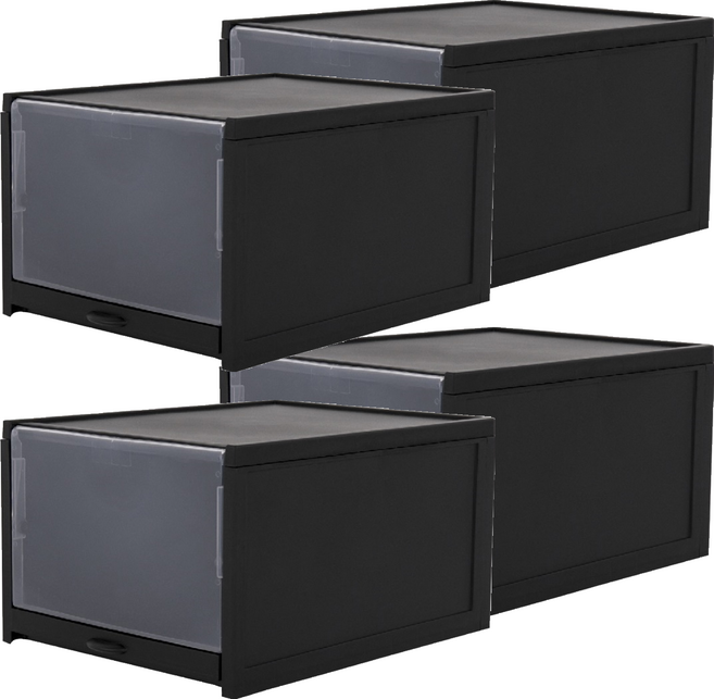 FAmILyLIFE 生活 超耐重自動掀蓋組合式鞋盒 升級加大款, 夜幕黑 BK, 4個