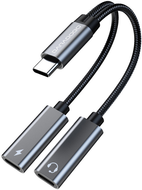 바라보고 USB C to C 타입 이어폰 PD 60W 고속 충전 듀얼 젠더 TA2H, 13cm, 그레이, 1개