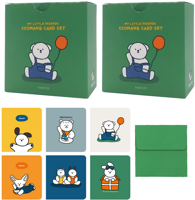 PINKFOOT Ccomang 卡片48入 + 信封48入套組, 綠色, 2組