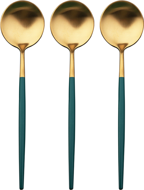 歐風餐具 餐勺 304不鏽鋼, 墨綠色 + 金色, 3支