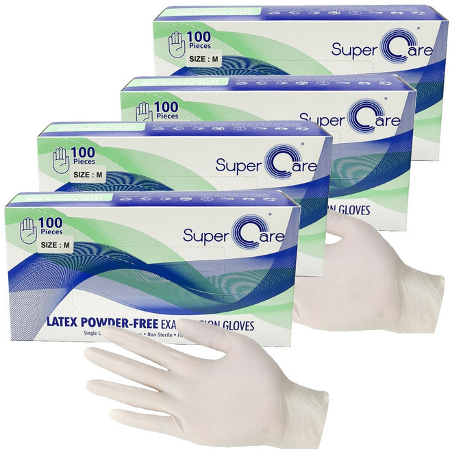 슈퍼케어 라텍스장갑, 아이보리, 중(M), 4개