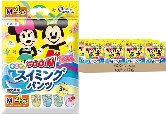 GOO.N 大王 日本境內版 米奇米妮款 戲水褲/尿布, M, 48片
