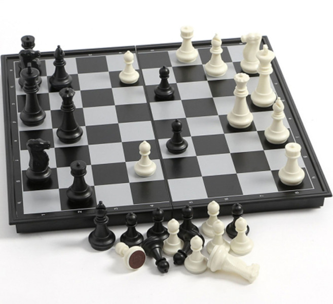 트리 앤티크 접이식 자석 체스 세트 36 x 36 cm, 블랙 + 화이트, 1개