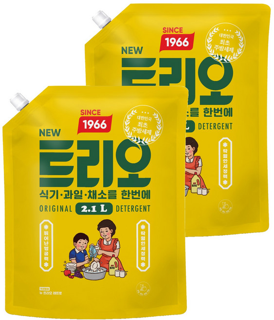 트리오 뉴 레트로 주방세제 리필, 2.1L, 2개