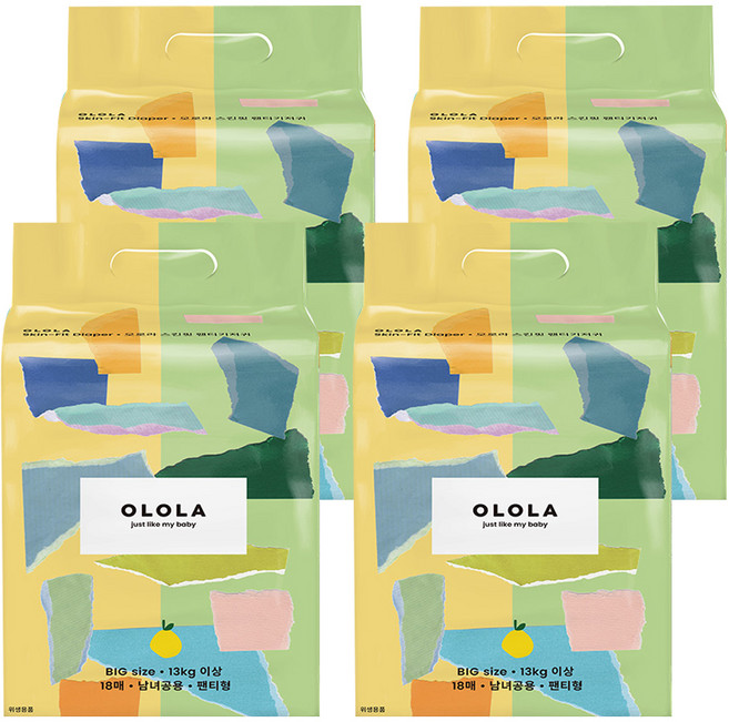 OLOLA 스킨핏 팬티형 기저귀 남녀공용, 빅형(Big), 72매