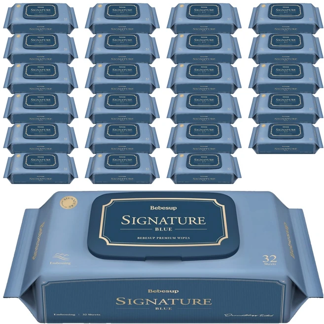베베숲 시그니처 블루 유아물티슈 캡형, 75g, 32매, 24개 - 쿠팡