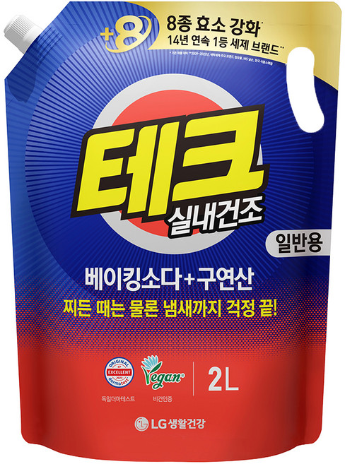 테크 베이킹소다 플러스 구연산 실내건조 액체세제 일반용 리필, 2L, 1개