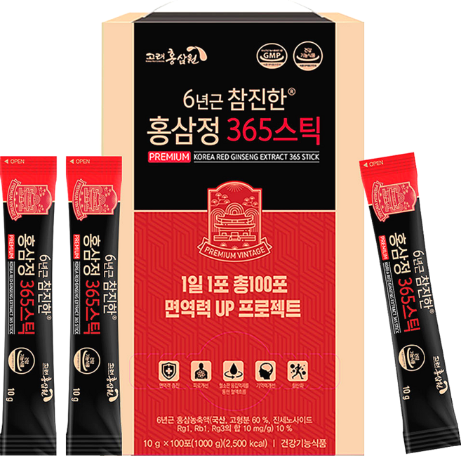 고려홍삼원 진세노사이드 6년근 참진한 홍삼정 365 스틱 100p, 1kg, 1개