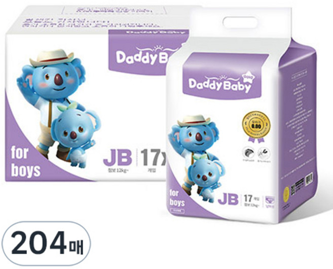 대디베이비 골드 팬티형 기저귀 남아용, 점보형(2XL), 204매