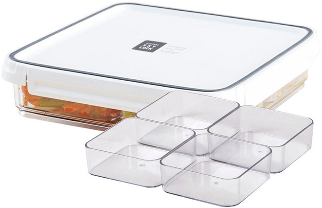 수납이야기 스카이락 밀폐용기 점보 1호 + 정사각형 인케이스 4칸 세트, 1개, 1.7L