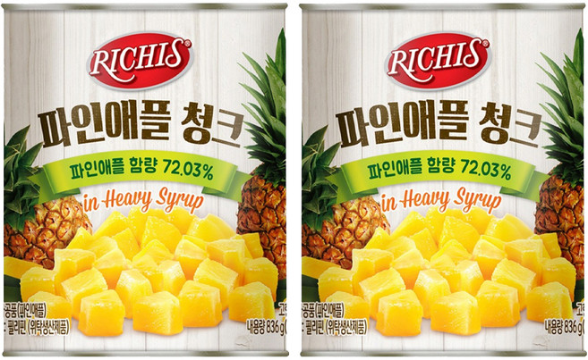 리치스 파인애플 청크 통조림, 836g, 2개