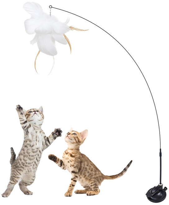 펫츠몬 고양이 플라잉 롱 와이어 멀티고정 깃털 낚시대, 랜덤발송, 1개