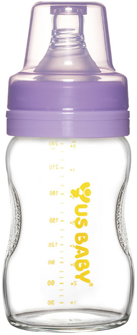 US baby 優生 真母感玻璃奶瓶 寬口 0歲以上, 顏色隨機, 240ml, 1個
