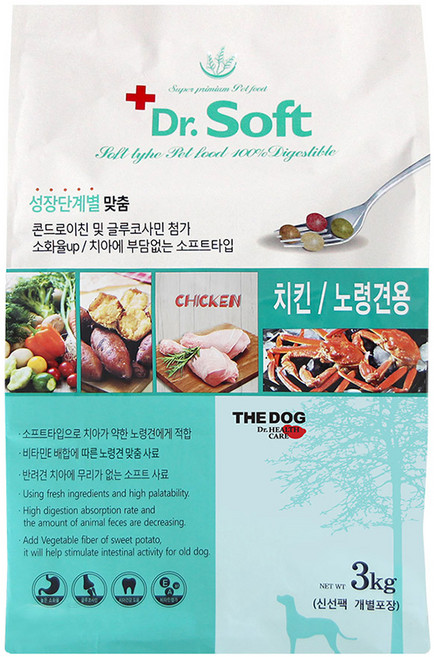 더독 노령견용 강아지 닥터 소프트 사료, 닭, 3kg, 1개