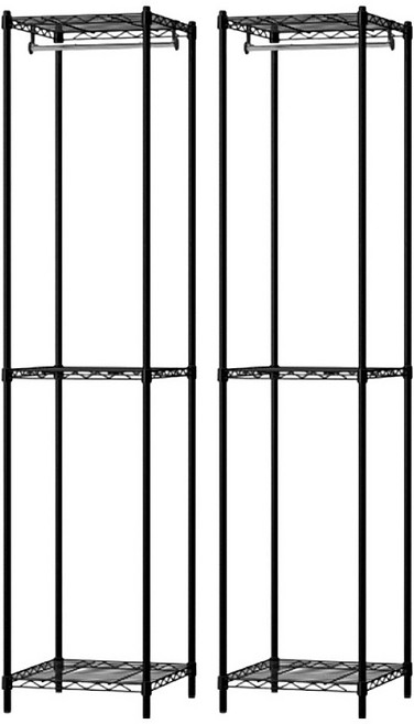 KI WISH 居家生活 三層衣櫥架 無布套 + 吊衣桿 40cm 2支 台灣製, 黑色