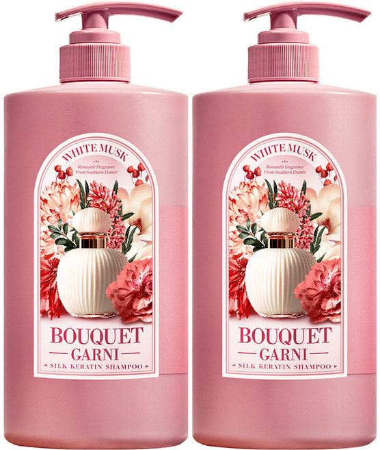 부케가르니 실크 케라틴 샴푸 화이트머스크, 1L, 2개