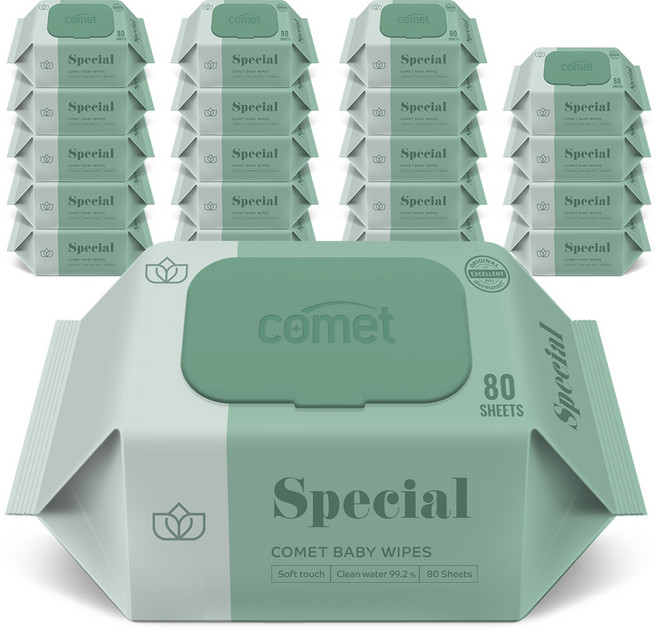 코멧 스페셜 아기물티슈 도톰한 엠보싱 캡형 더마테스트 인증, 65g, 80개입, 10개