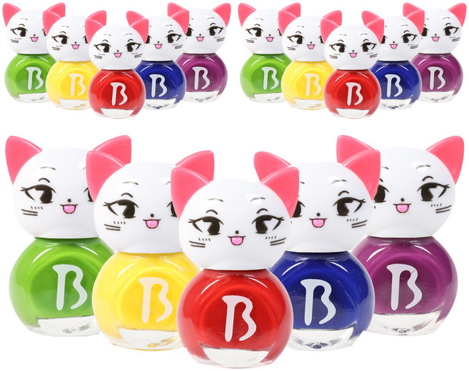 Bobble Kids 美甲貓兒童美甲彩虹套組 5p, 紅色 + 黃色 + 綠色 + 藍色 + 紫色, 3個