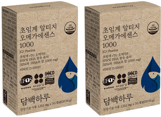담백하루 정품 초임계 알티지 오메가에센스 1000, 30정, 2개