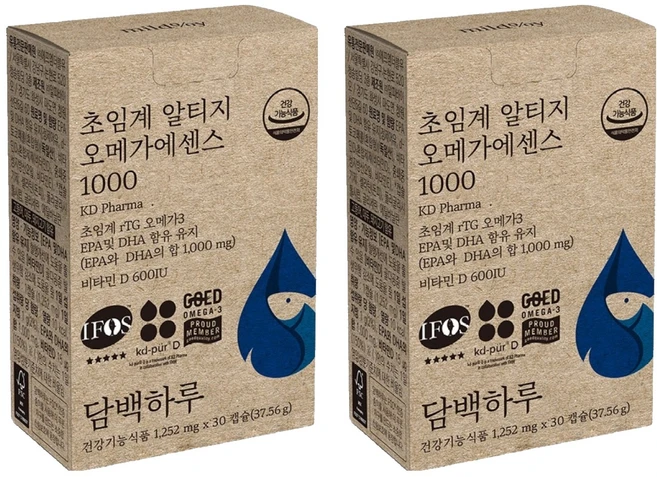 담백하루 정품 초임계 알티지 오메가에센스 1000, 30정, 2개 - 쿠팡