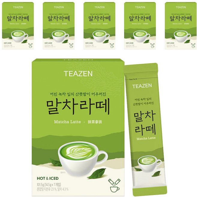 티젠 말차라떼 분말스틱, 14.5g, 7개입, 6개