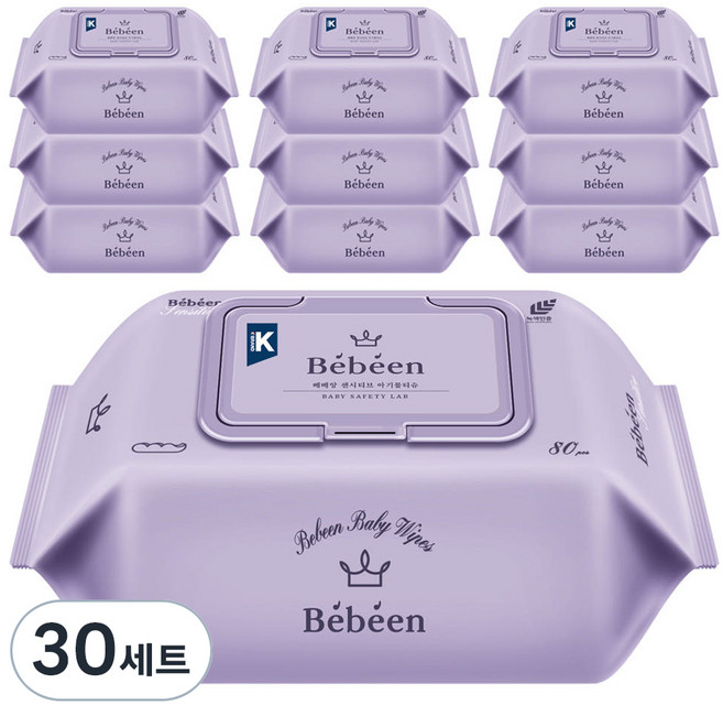 베베앙 센시티브 유아물티슈 캡형, 60g, 80매, 30개